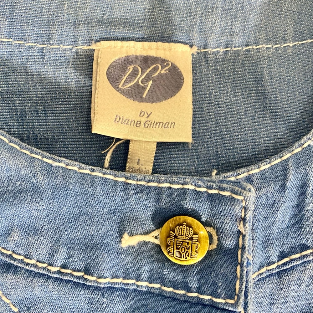 DG2 Diane Gilman L Blue Jacket White Topstitch denim Twill Fall Autumn - Picture 3 of 13